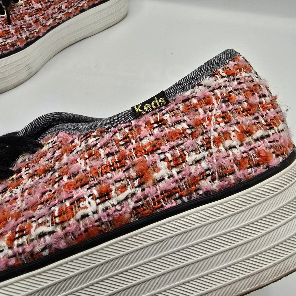 Keds Triple Up Boucle Platform Sneaker Womens Tweed Pink Orange Low Top 9